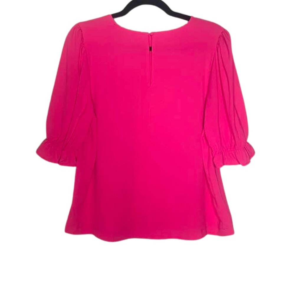 Marled Reunited Clothing Hot Pink Blouse Medium Fuchsia Puff Sleeve Keyhole Top - Picture 3 of 10